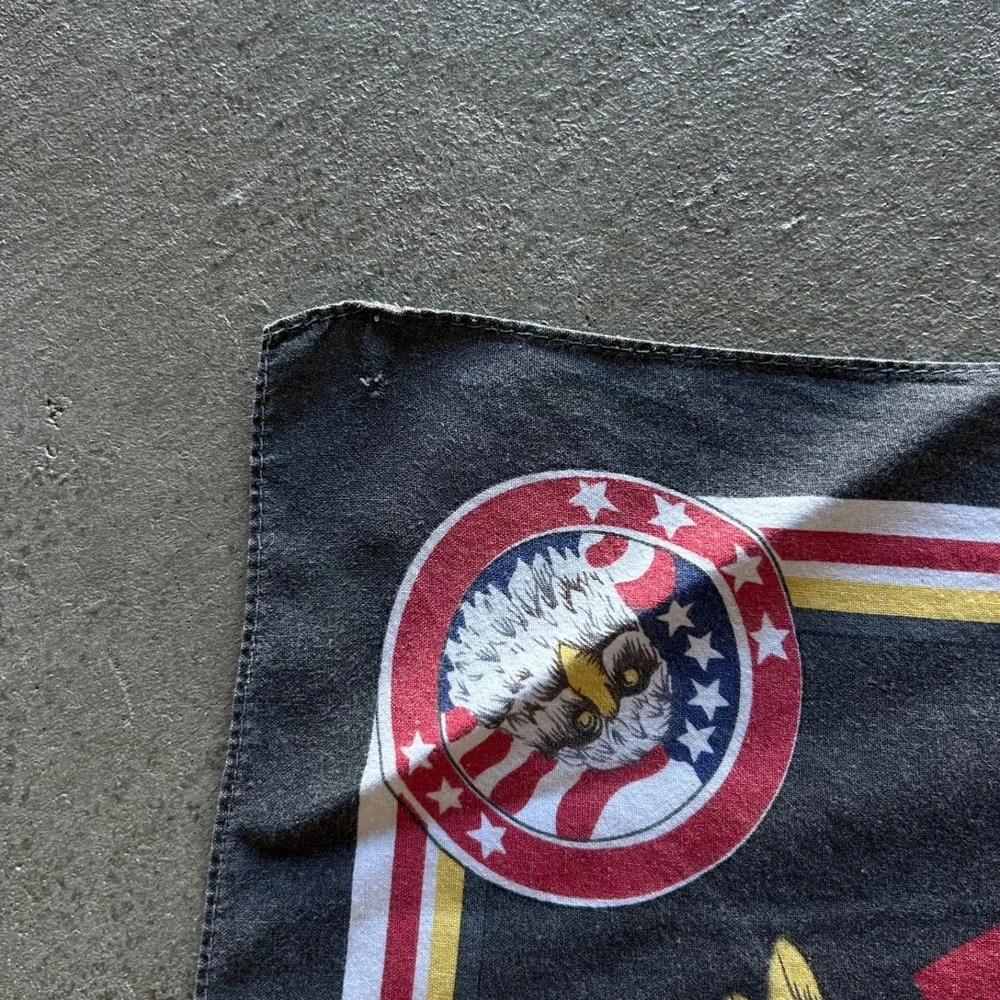 Vintage USA Bandana Adult 20x21 Faded Black Cotton Eagle Shield Biker 80s